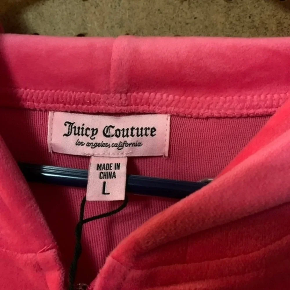 Juicy Couture Pink Velour Tracksuit Hoodie Pants Set Rhinestone‎ Logo Large Y2K